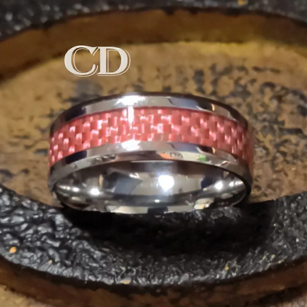 Women's Pink carbon Fiber Ring Band  - Carbon Fiber Ring